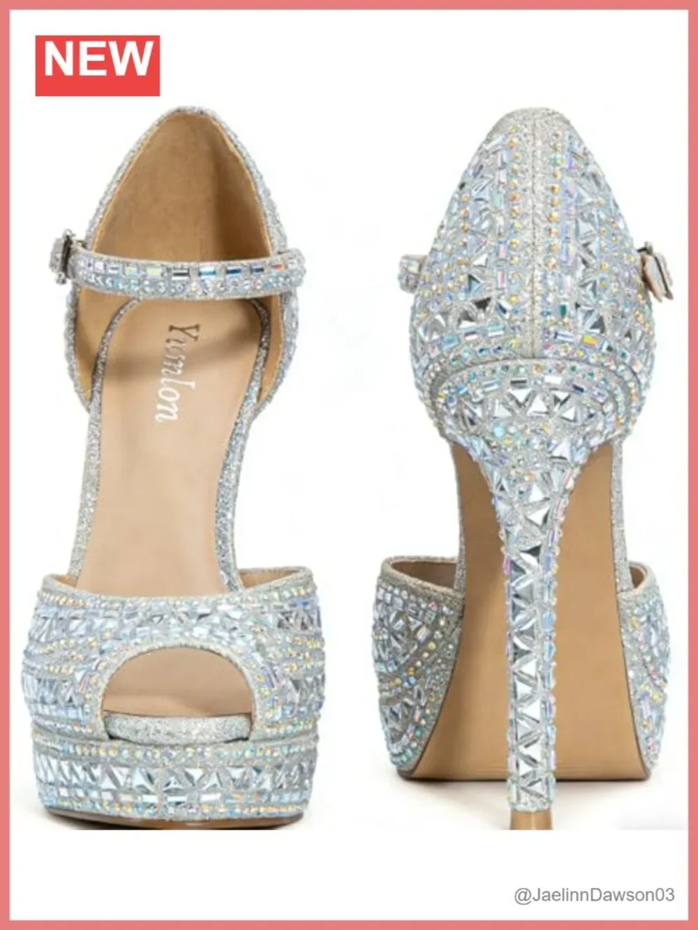 Sparkly Rhinestone Peep Toe Platform Stiletto Heels for Women Wedding Party